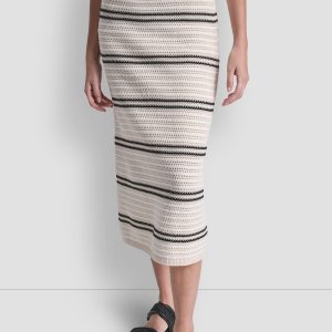 STRIPED POINTELLE STITCH MIDI SKIRT