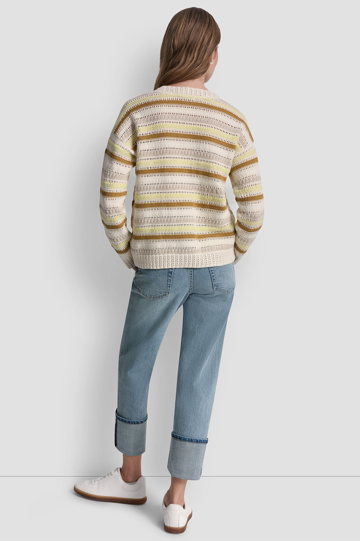 STRIPED MIXED POINTELLE STITCH SWEATER - Image 5
