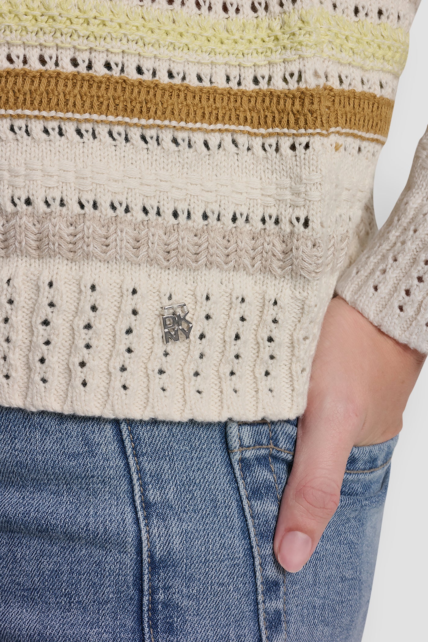 STRIPED MIXED POINTELLE STITCH SWEATER - Image 6