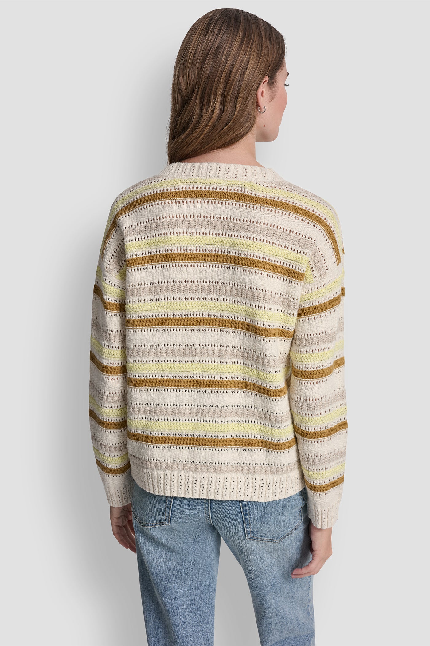 STRIPED MIXED POINTELLE STITCH SWEATER - Image 3