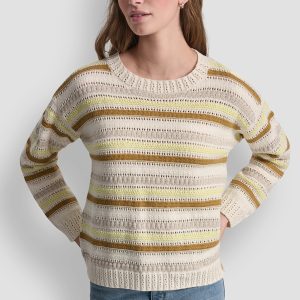 STRIPED MIXED POINTELLE STITCH SWEATER