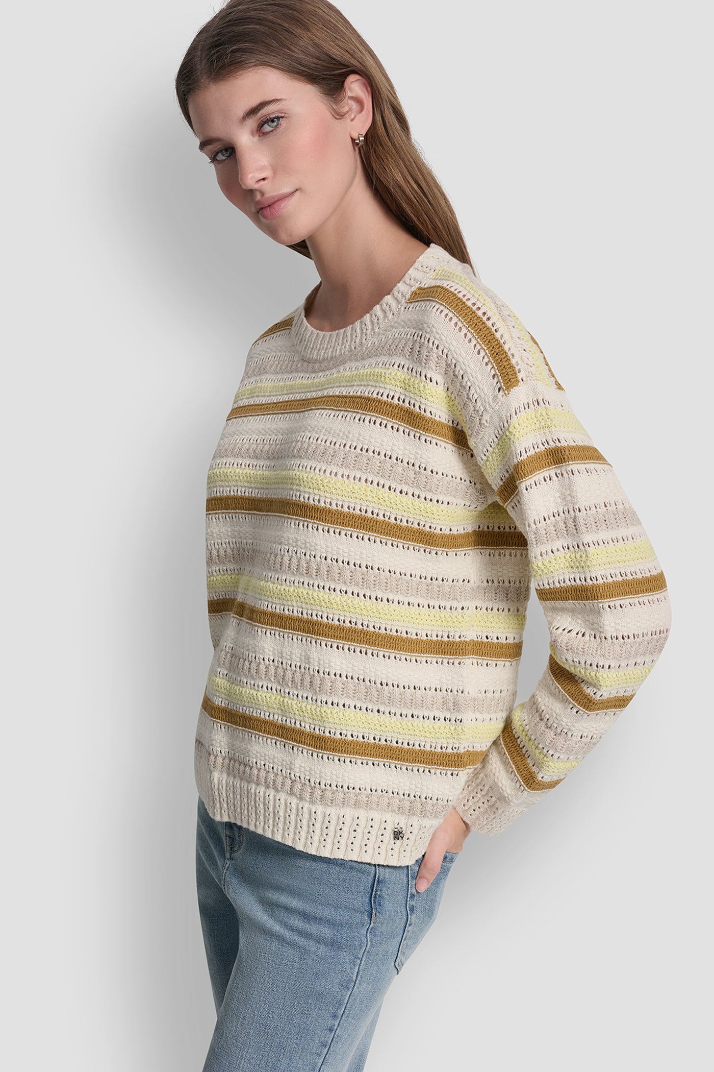 STRIPED MIXED POINTELLE STITCH SWEATER - Image 4