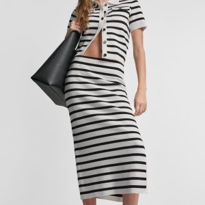 STRIPED MIDI SKIRT WITH SIDE SLIT