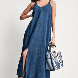 KNOTTED STRAP V-NECK MAXI DRESS