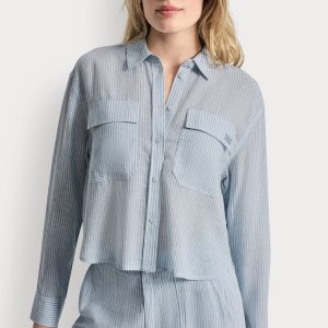 LINEN-BLEND BUTTON-FRONT SHIRT