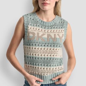 STRIPED POINTELLE STITCH SWEATER