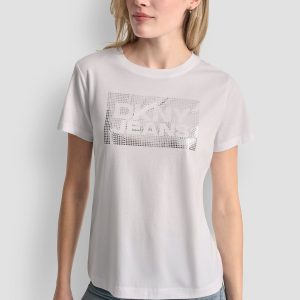 DKNY JEANS STACK LOGO RHINESTONE TEE