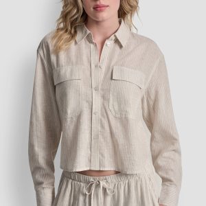 LINEN-BLEND BUTTON FRONT SHIRT