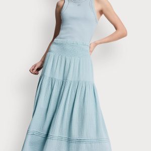 SMOCKED WAIST MAXI TIERED SKIRT