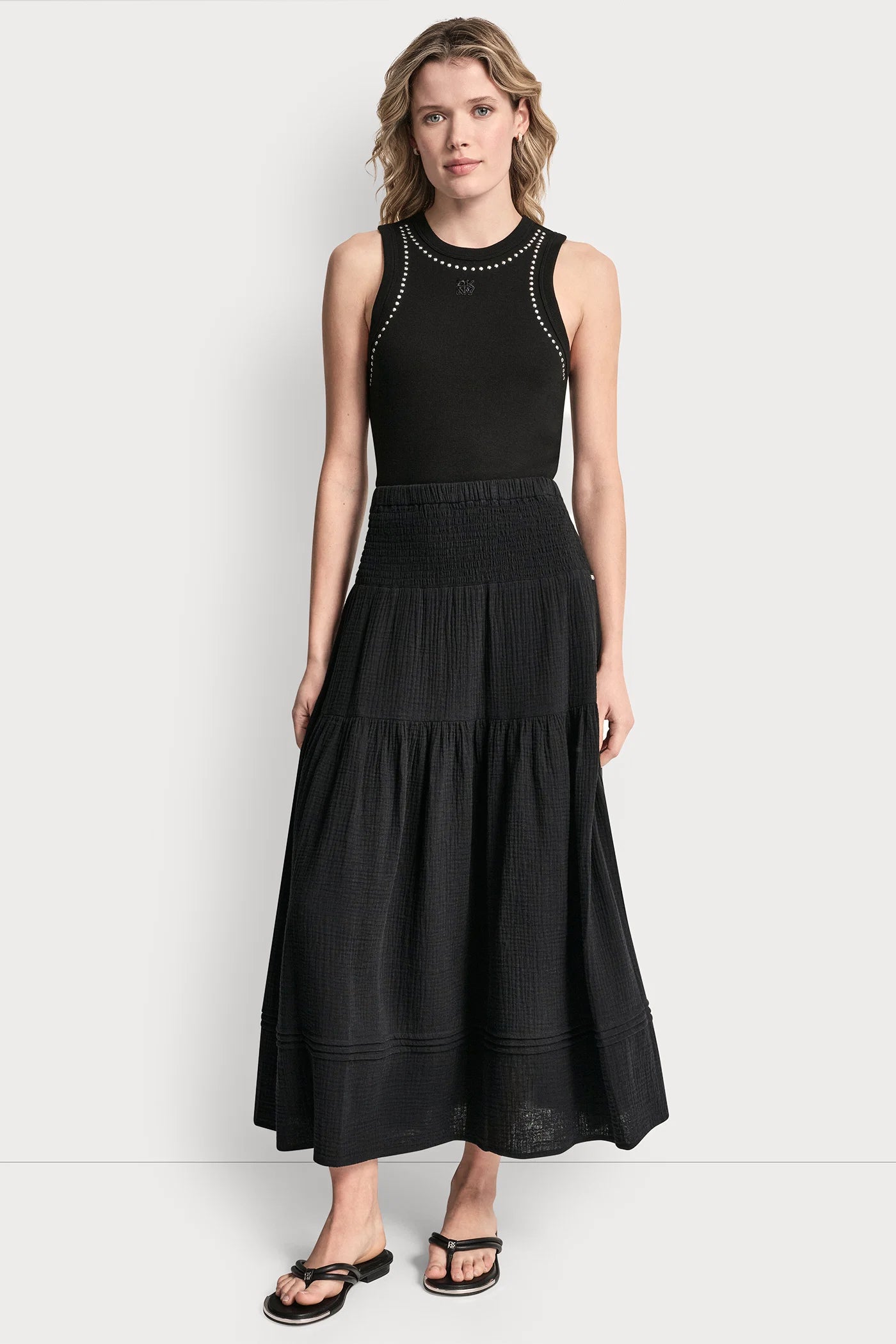 SMOCKED WAIST MAXI TIERED SKIRT - Image 2