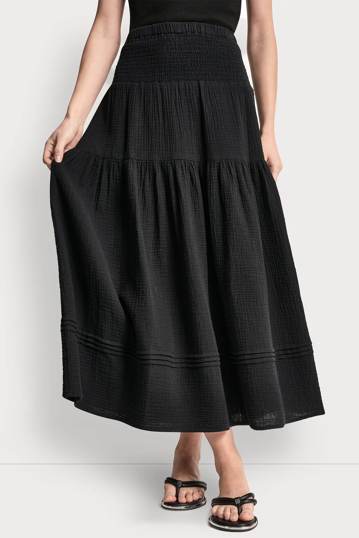 SMOCKED WAIST MAXI TIERED SKIRT - Image 3