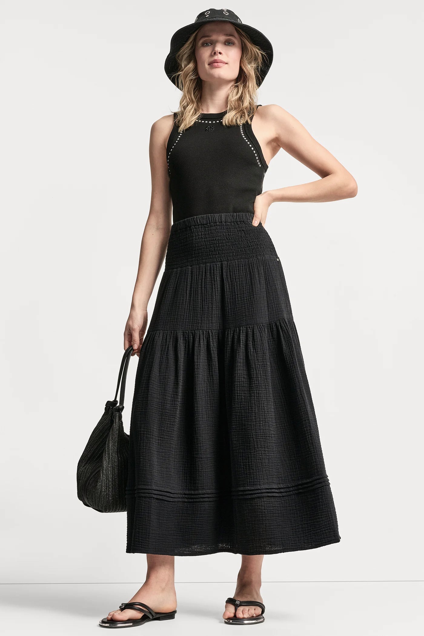 SMOCKED WAIST MAXI TIERED SKIRT - Image 5