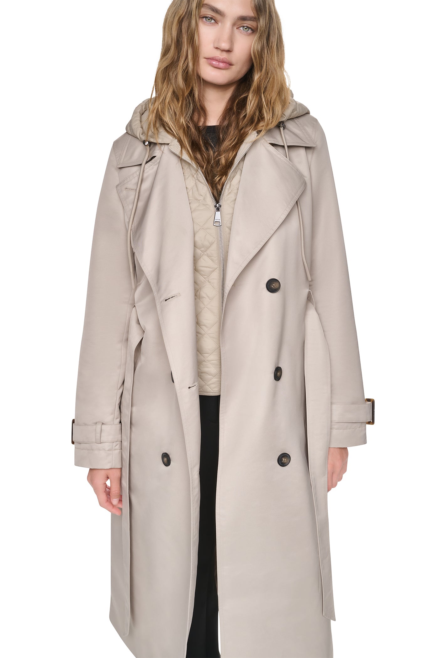 DOUBLE BREASTED QUILTED HOOD TRENCH - Image 6