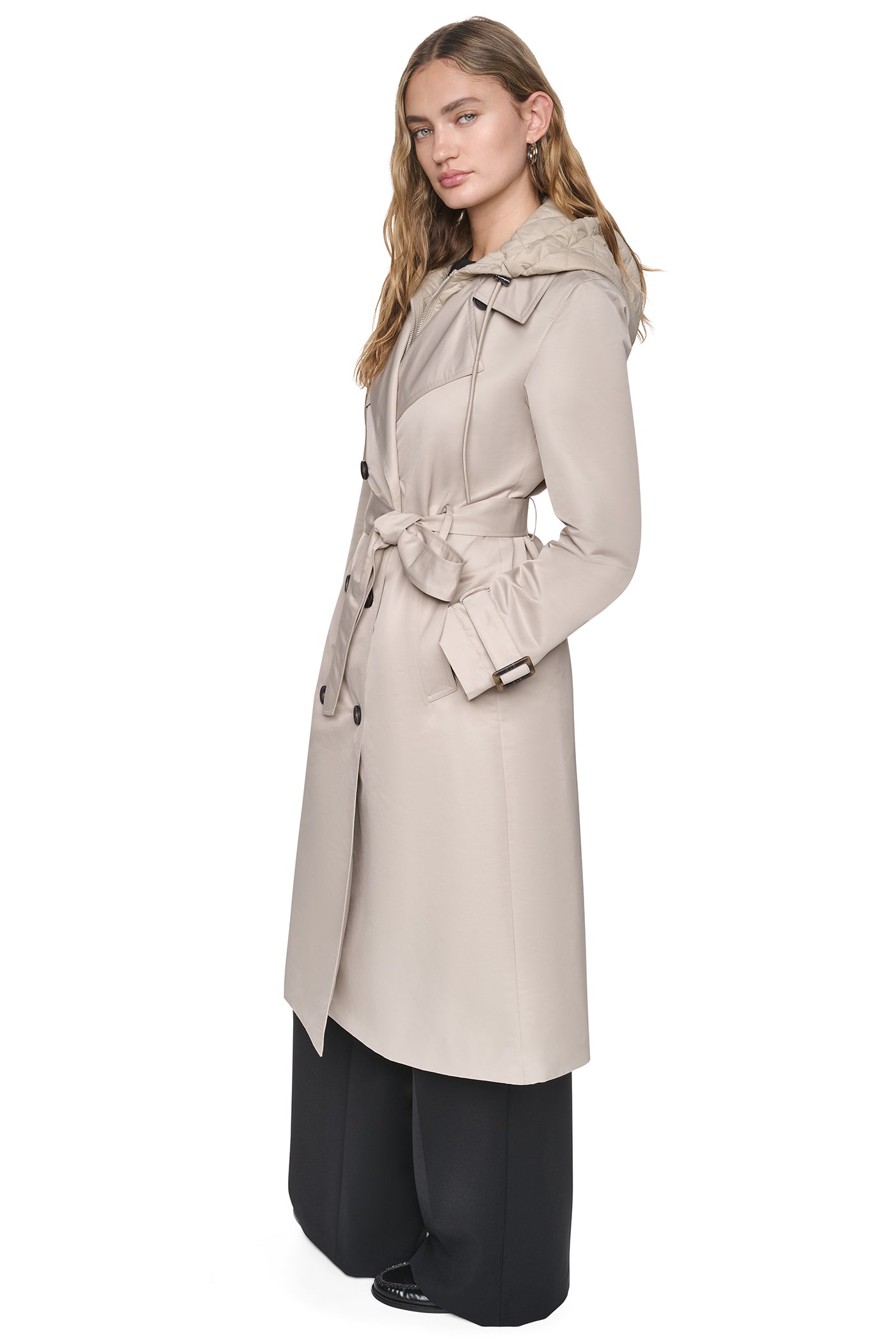 DOUBLE BREASTED QUILTED HOOD TRENCH - Image 4