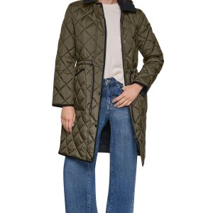 CORDUROY COLLAR HOODED QUILTED COAT