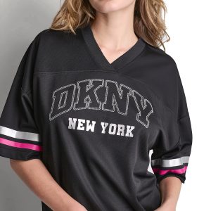 RHINESTONE VARSITY LOGO V-NECK JERSEY