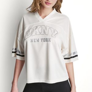 RHINESTONE VARSITY LOGO V-NECK JERSEY