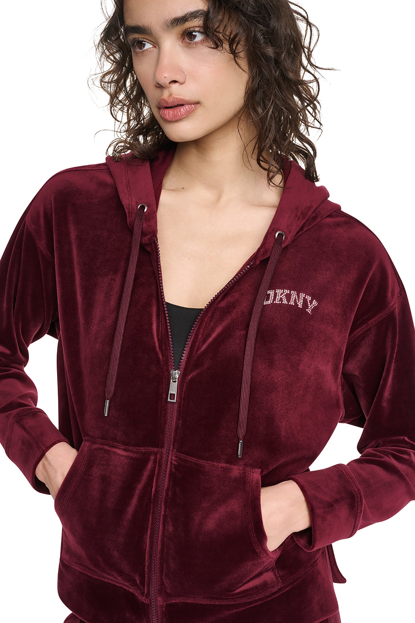 VARSITY VELOUR RHINESTONE LOGO FULL ZIP HOODIE