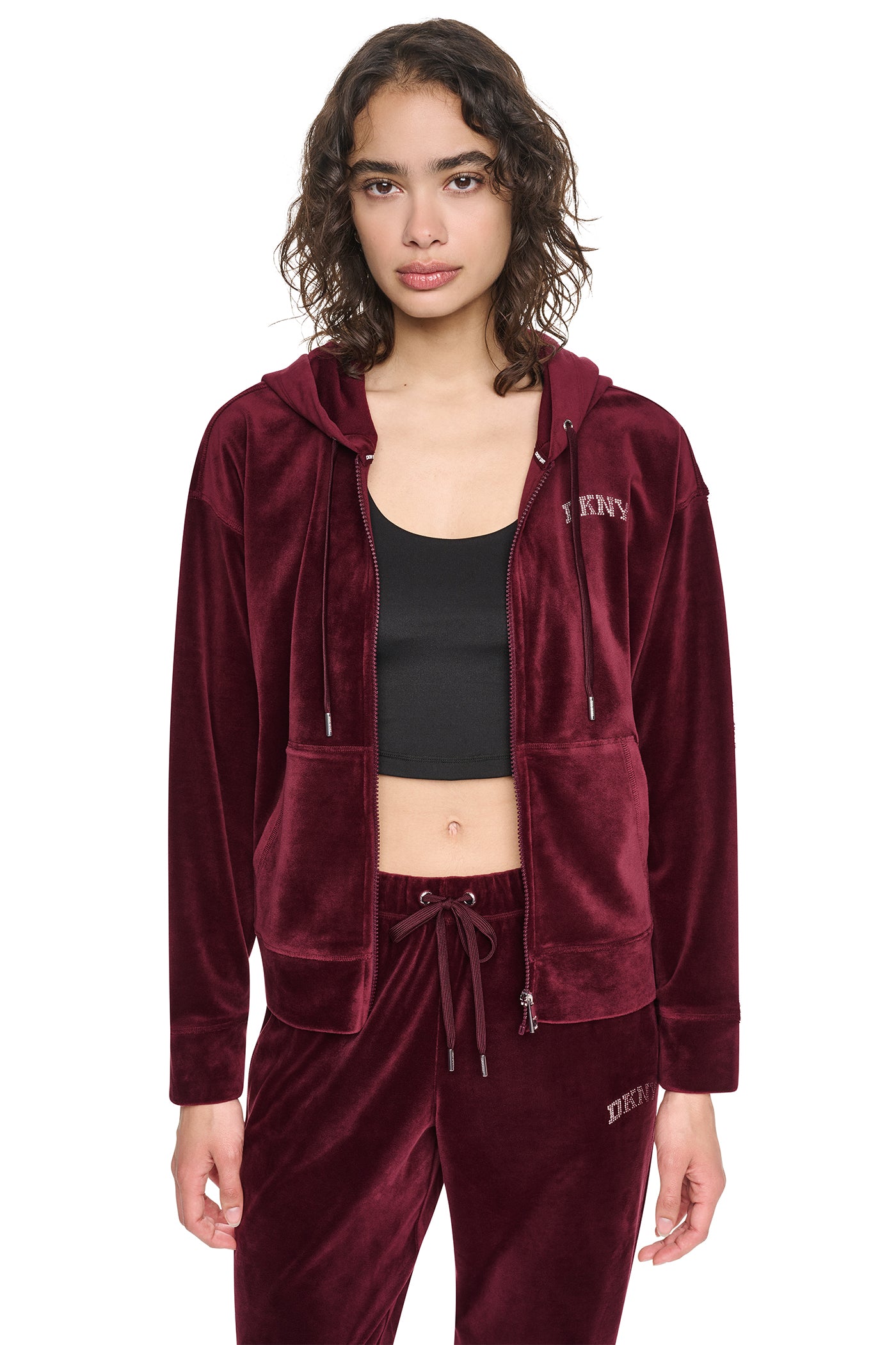 VARSITY VELOUR RHINESTONE LOGO FULL ZIP HOODIE - Image 2