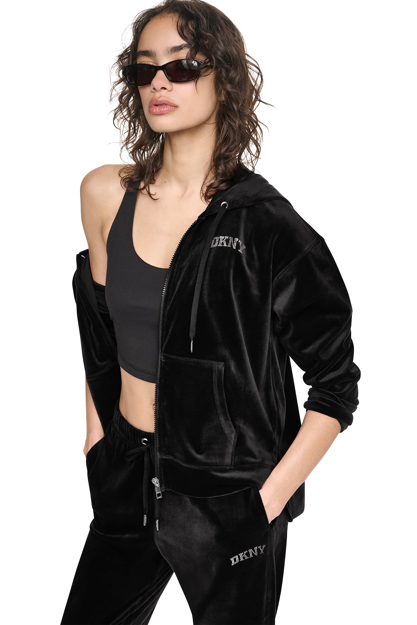 VARSITY VELOUR RHINESTONE LOGO FULL ZIP HOODIE