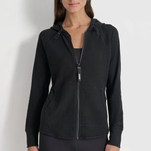 COTTON-BLEND SLUB WAFFLE-KNIT HOODIE