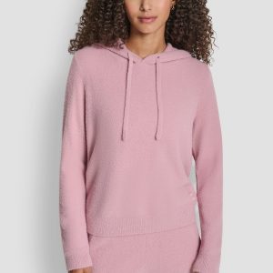FEATHER YARN HOODIE WITH DRAWCORD AND TONAL LOGO