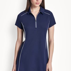 HALF-ZIP POLO DRESS WITH CONTRAST PIPING