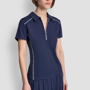 COURT PIQUÉ PIPED HALF-ZIP POLO
