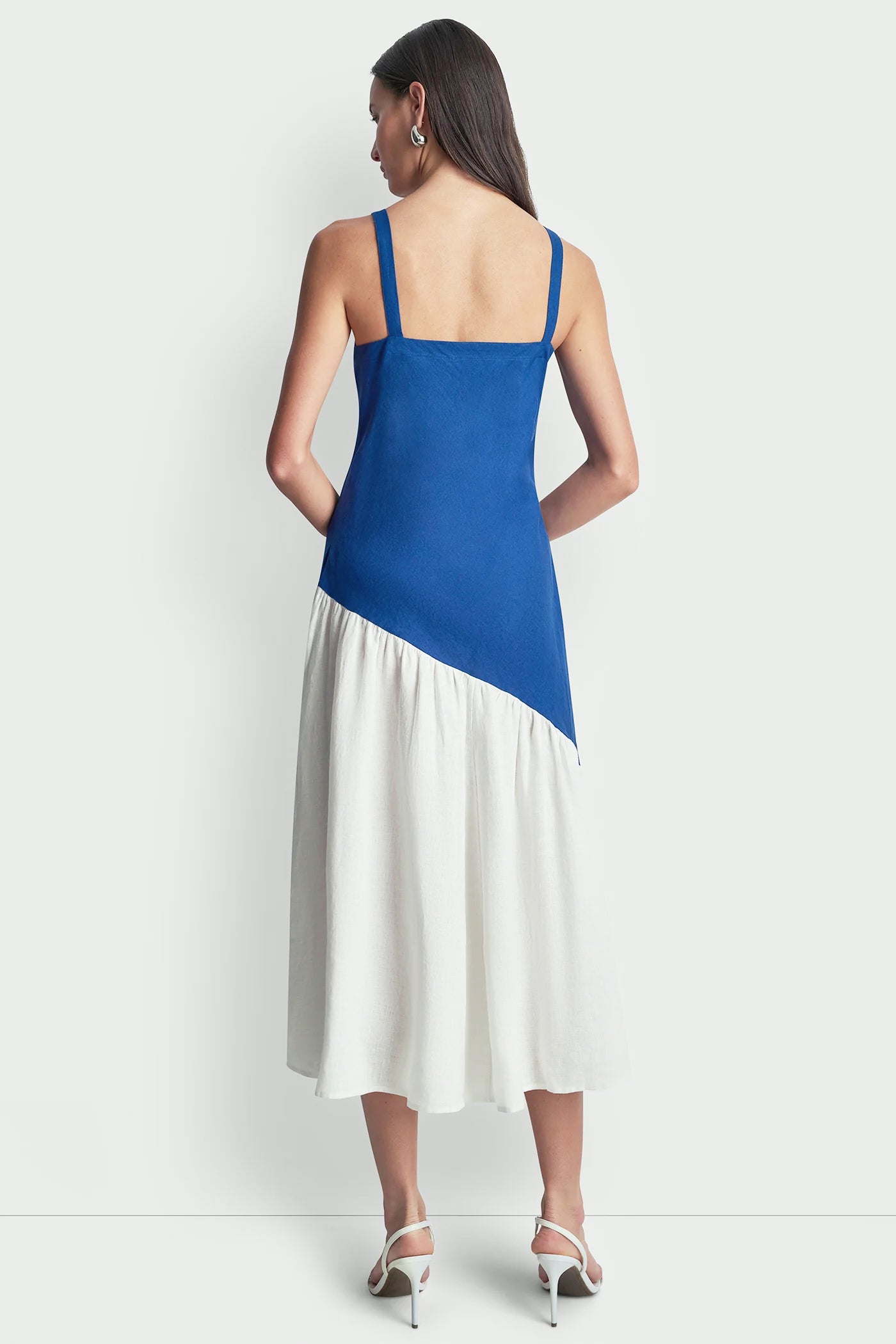 LINEN SLEEVELESS TWO-TONE MIDI DRESS - Image 3