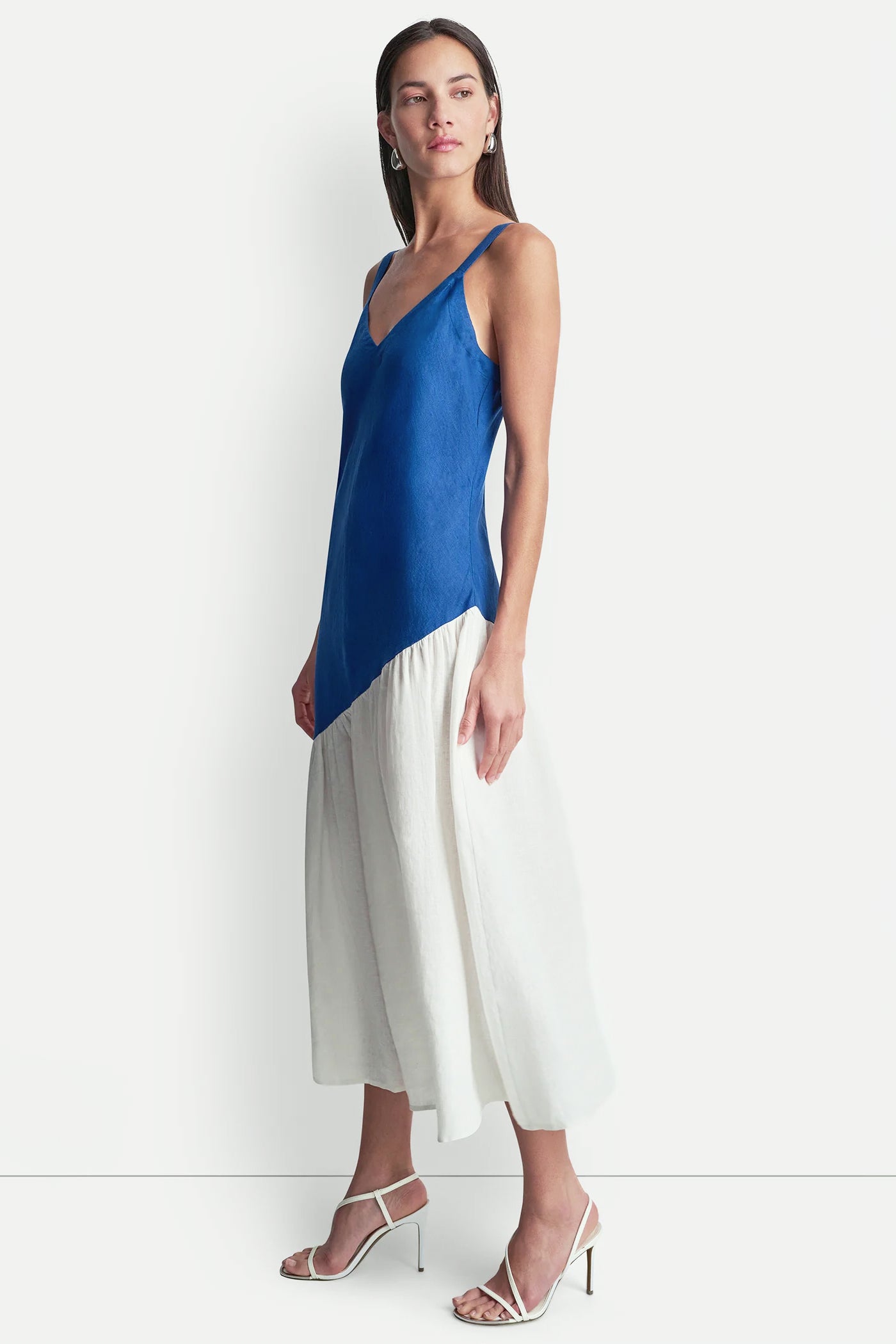LINEN SLEEVELESS TWO-TONE MIDI DRESS - Image 4
