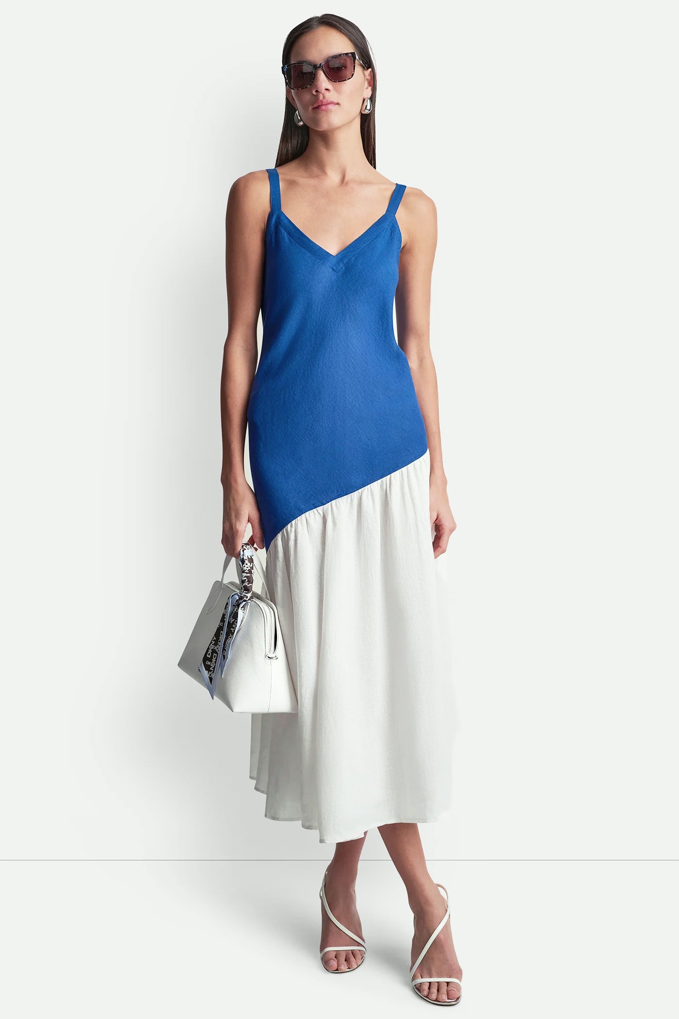 LINEN SLEEVELESS TWO-TONE MIDI DRESS - Image 5