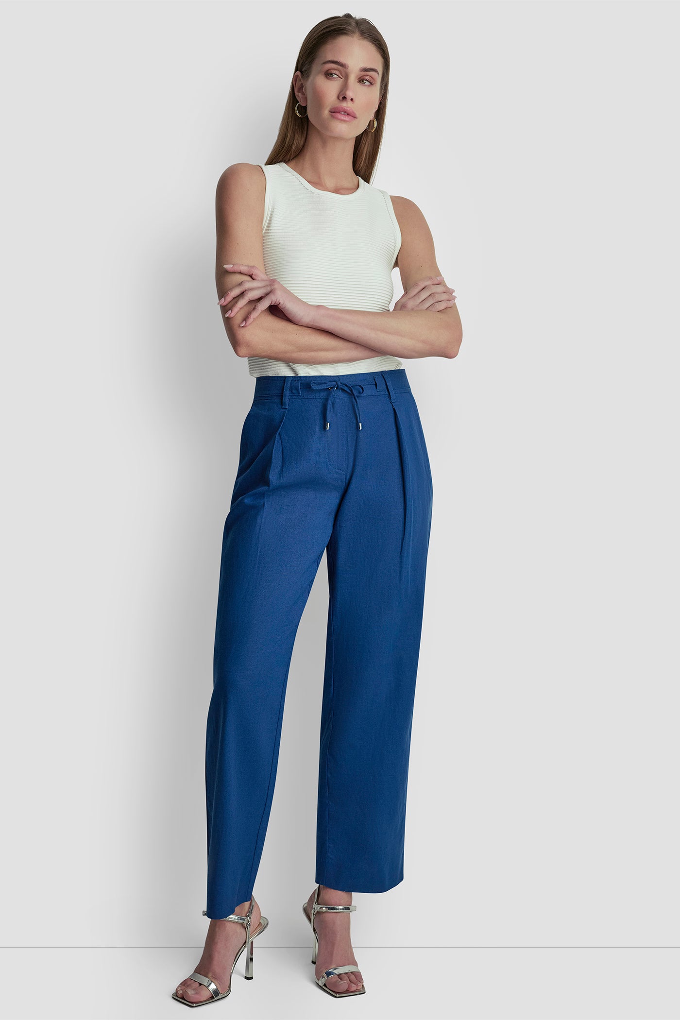 MID-RISE LINEN-BLEND TIE-WAIST PLEATED PANT - Image 5