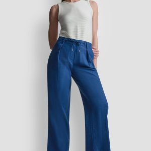 MID-RISE LINEN-BLEND TIE-WAIST PLEATED PANT
