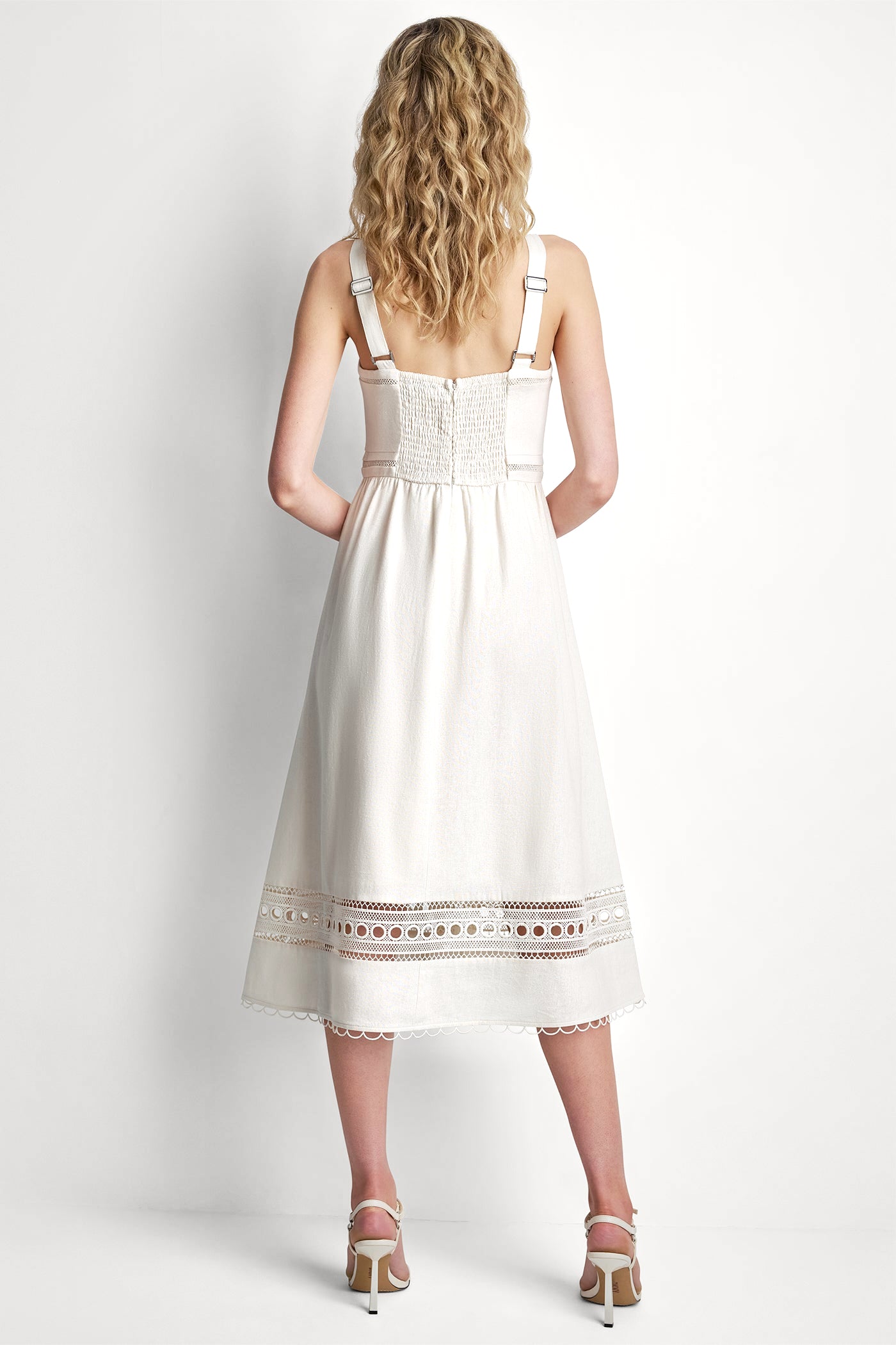 LINEN-BLEND LACE-TRIMMED MIDI DRESS - Image 3