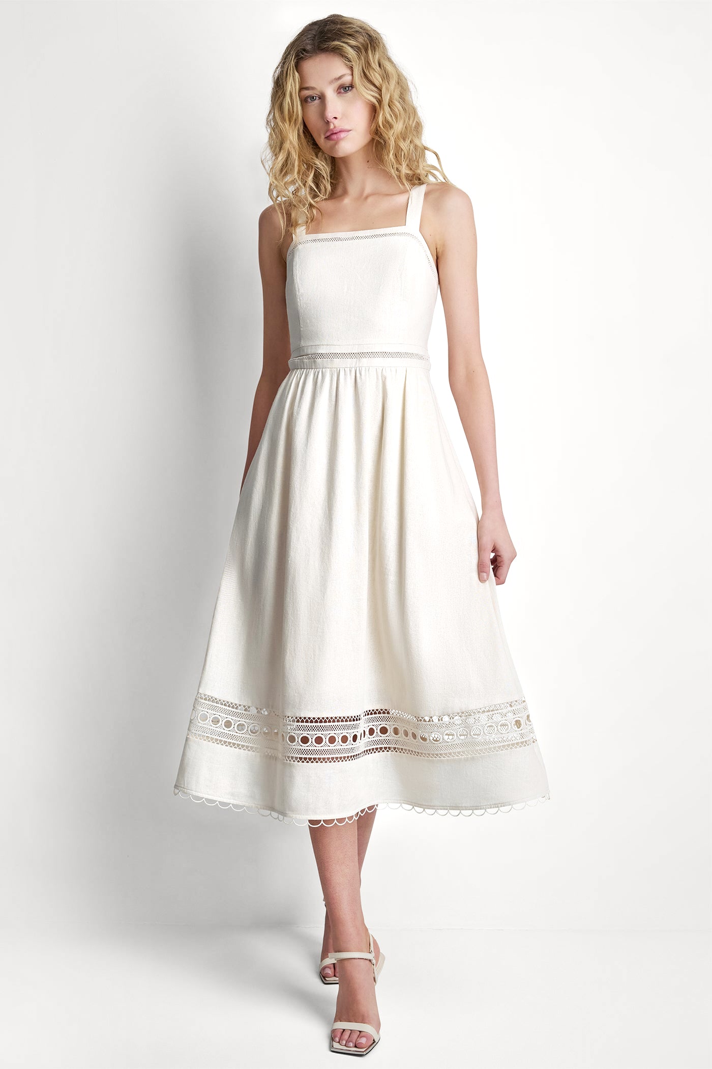 LINEN-BLEND LACE-TRIMMED MIDI DRESS - Image 2