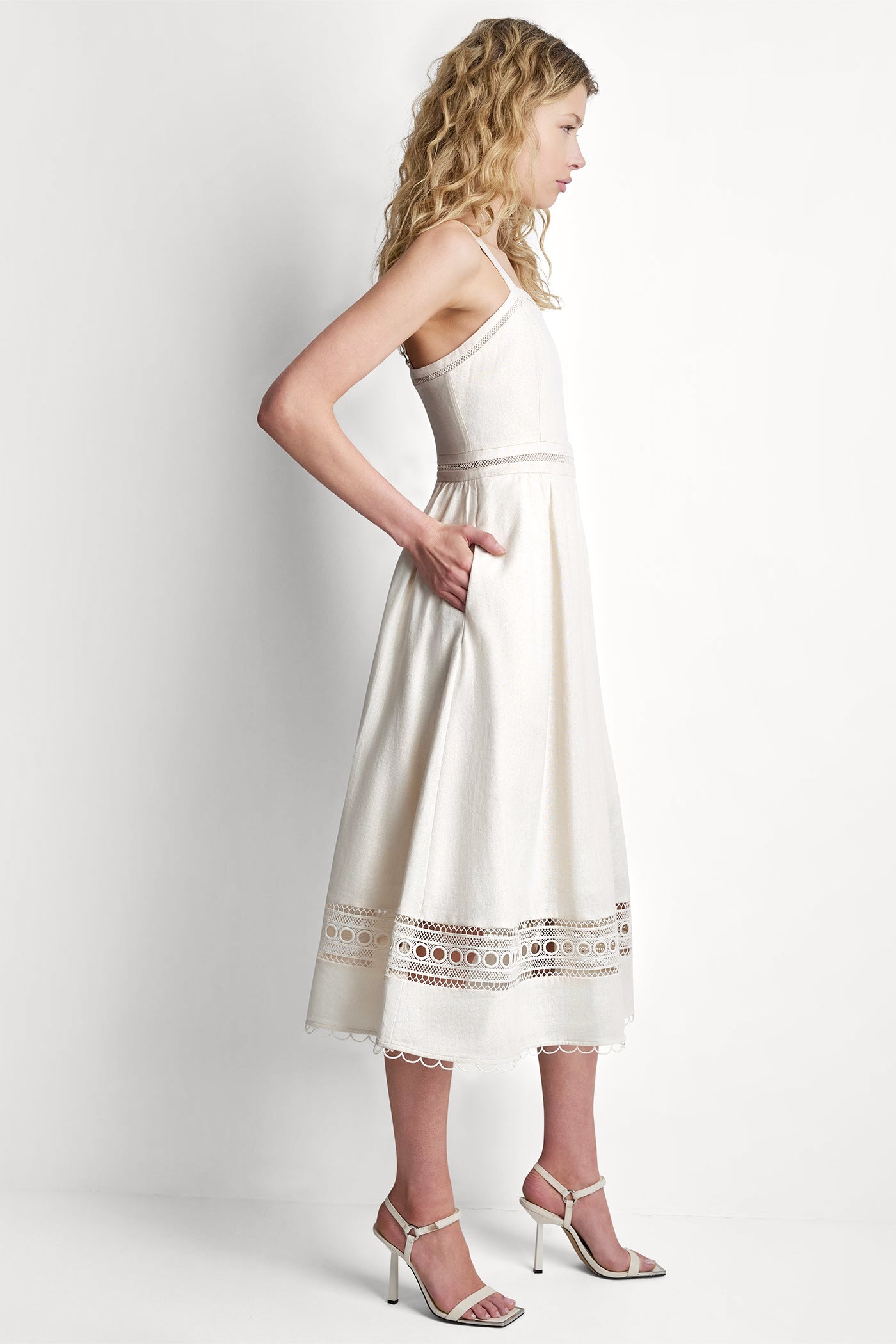 LINEN-BLEND LACE-TRIMMED MIDI DRESS - Image 4