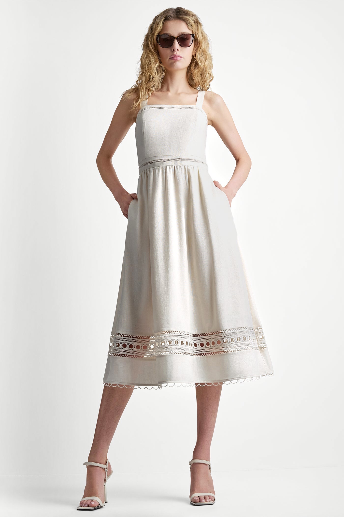 LINEN-BLEND LACE-TRIMMED MIDI DRESS - Image 9