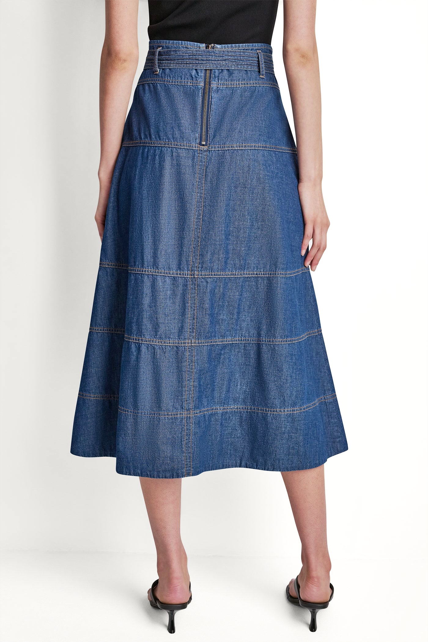 TIE WAIST CONTRAST STITCH SKIRT - Image 3