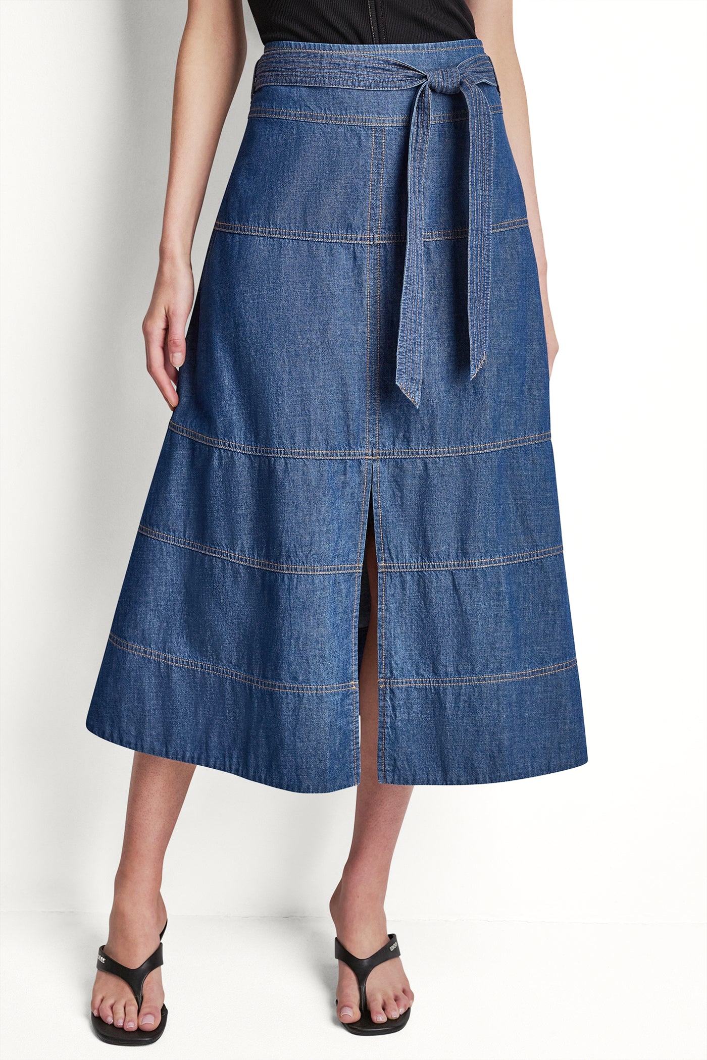 TIE WAIST CONTRAST STITCH SKIRT - Image 2