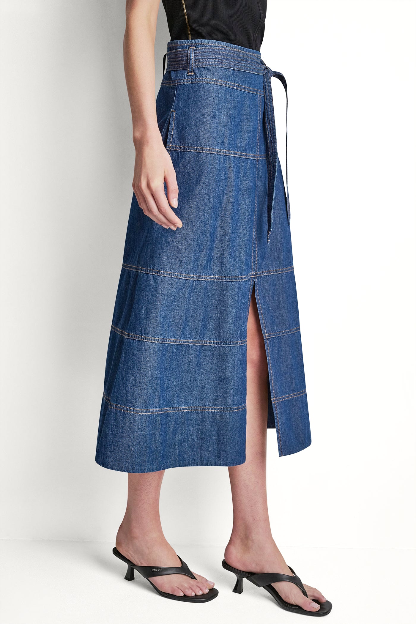 TIE WAIST CONTRAST STITCH SKIRT - Image 4