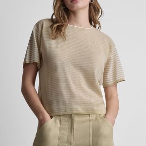 COTTON-BLEND SHORT SLEEVE MIXED STRIPE SWEATER