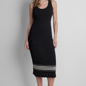 RIBBED COTTON-BLEND STRIPE MIDI SWEATER DRESS