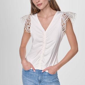 FLUTTER SLEEVE V-NECK TOP