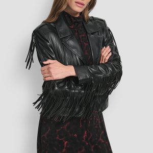 LONG SLEEEVE FRINGE CROP JACKET