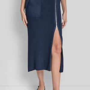 ZIP-DETAILED MIDI SWEATER SKIRT