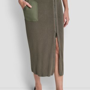 ZIP-DETAILED MIDI SWEATER SKIRT
