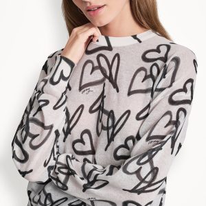 COTTON-BLEND GRAFFITI HEART SWEATER
