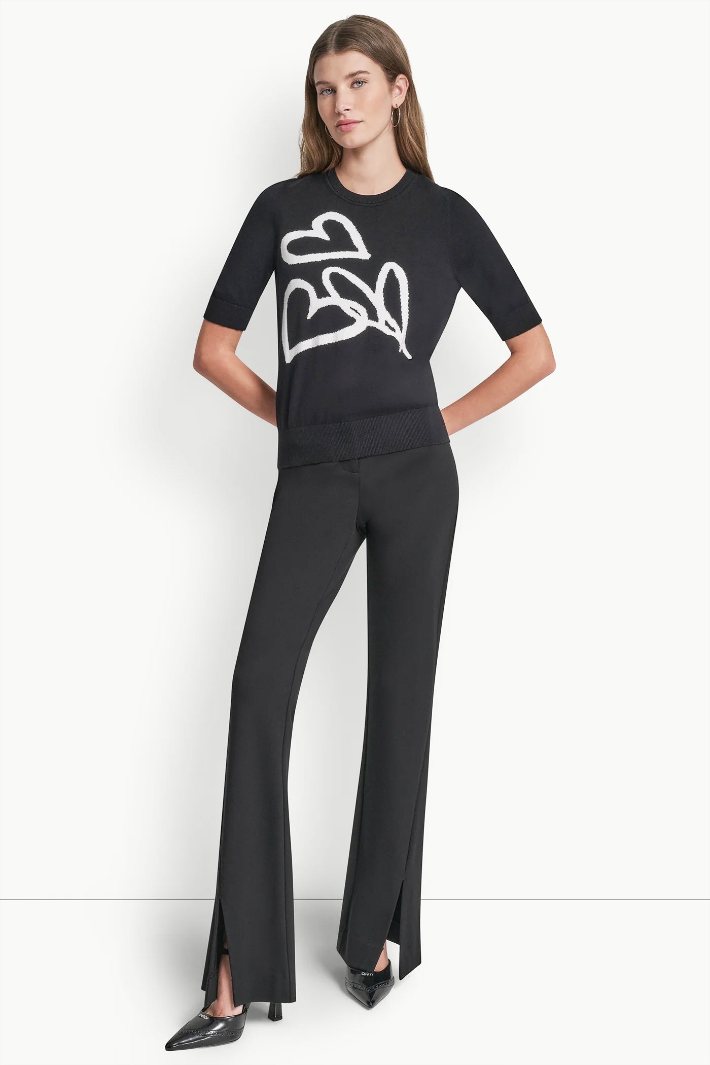 COTTON-JACQUARD SHORT-SLEEVE GRAFFITI HEART SWEATER - Image 5