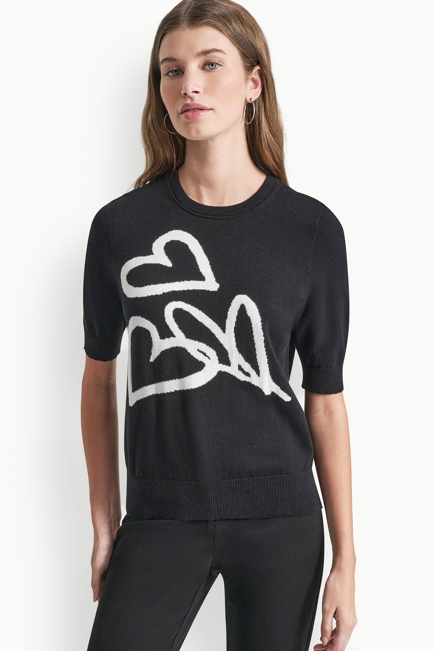 COTTON-JACQUARD SHORT-SLEEVE GRAFFITI HEART SWEATER - Image 2