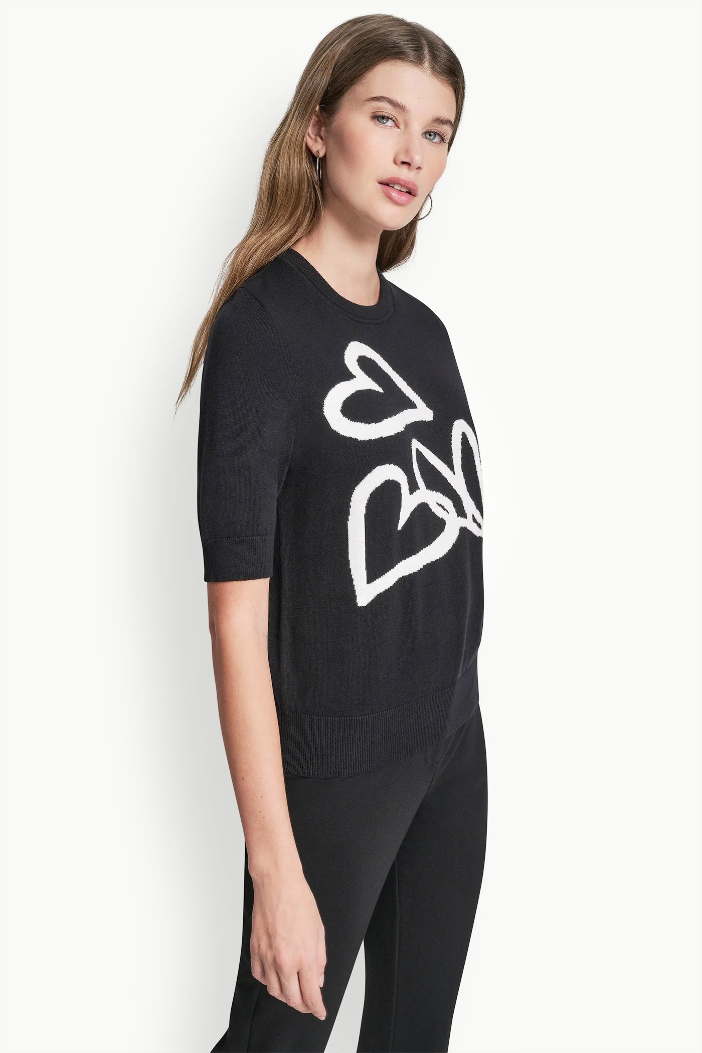 COTTON-JACQUARD SHORT-SLEEVE GRAFFITI HEART SWEATER - Image 4